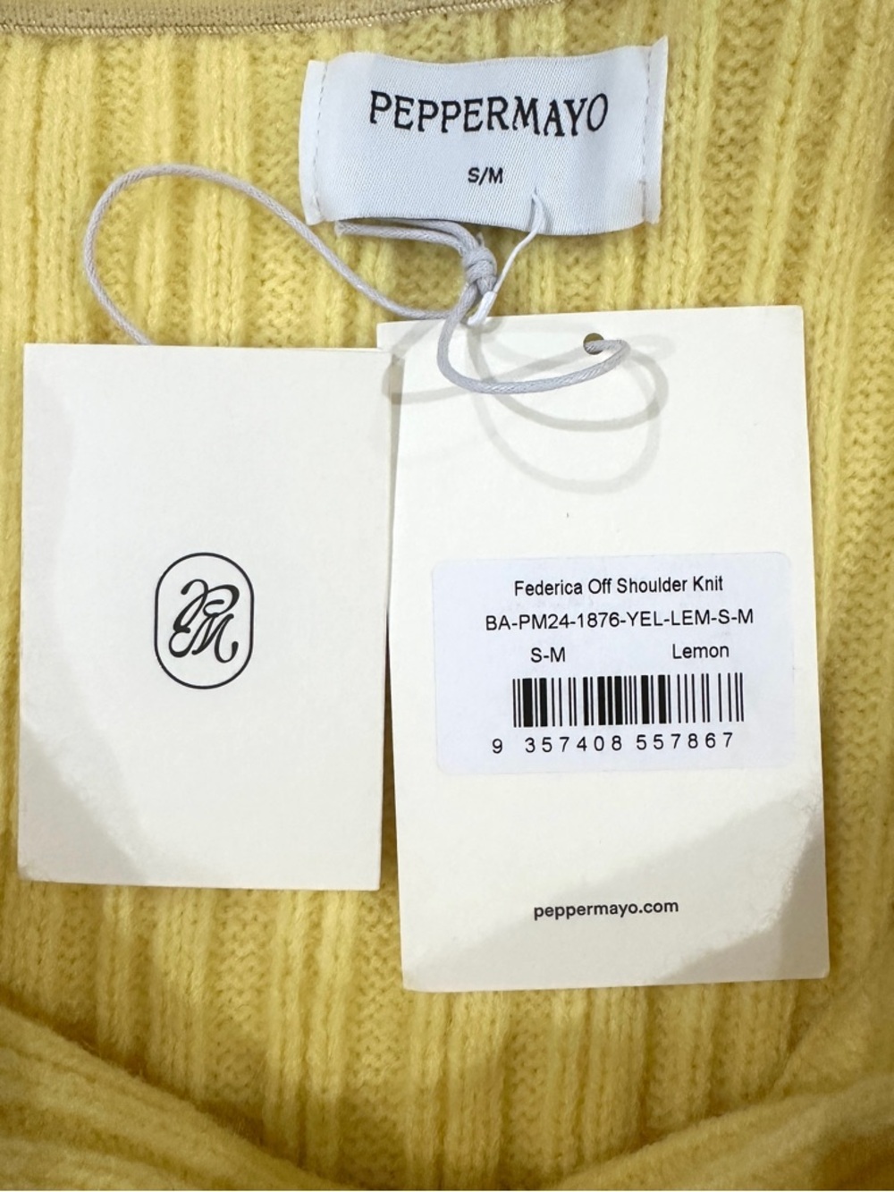 Peppermayo Federico Off The Shoulder Knit Sweater In Lemon - Picture 6 of 9